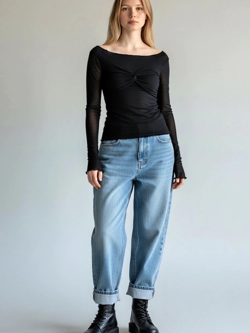 Black Sheer Long Sleeve Top Size XS NWT